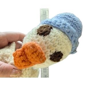 Vtg Handmade Crochet Baby Duck Blue Hat Plush Stuffed Toy Baby Shower Gift Cute